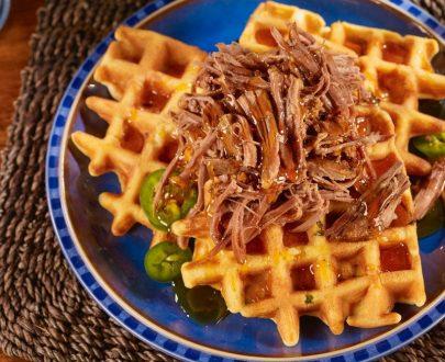 English Waffle with Beef Briskets